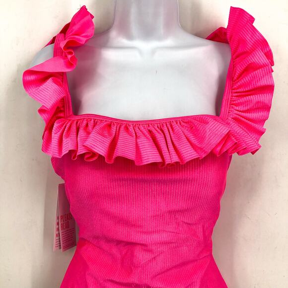 LILLY PULITZER Aemma Ruffle One-Piece Swimsuit Size 14 Roxie Pink Ribbed NWT - Picture 6 of 12